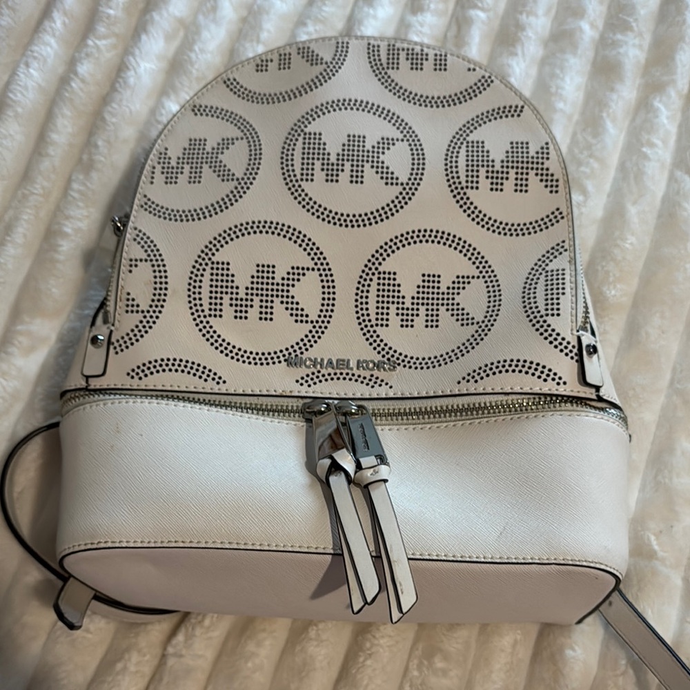 Michael Kors White Backpack with Silver Hardware